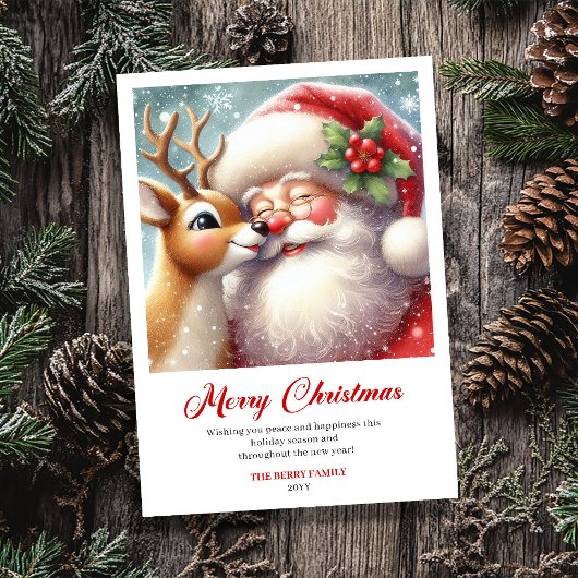 Cartes Pour Fêtes Annuelles Cozy Classic Santa And Rudolph Holiday Greeting 