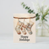 Cartes Pour Fêtes Annuelles Cozy Patterned Christmas Stockings (Debout devant)
