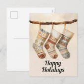 Cartes Pour Fêtes Annuelles Cozy Patterned Christmas Stockings (Devant / Derrière)