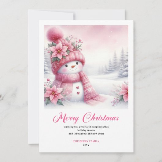 Cartes Pour Fêtes Annuelles Cozy Pink Snowman Printable Christmas Scene Cards (Devant)