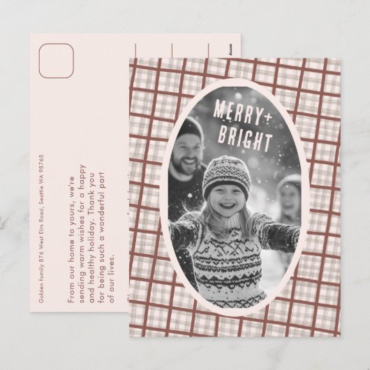 Cartes Pour Fêtes Annuelles Cozy Plaid Gingham Christmas Custom Photo Collage (Devant / Derrière)