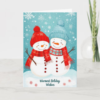Cartes Pour Fêtes Annuelles Cozy Snowmen Couple Warmest Holiday Wishes Card