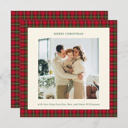 Cartes Pour Fêtes Annuelles Cozy Traditional Red Plaid Christmas Photo Classic (Devant / Derrière)