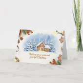 Cartes Pour Fêtes Annuelles Cozy Winter Cabin Christmas Scene with Snowy Trees (Devant)