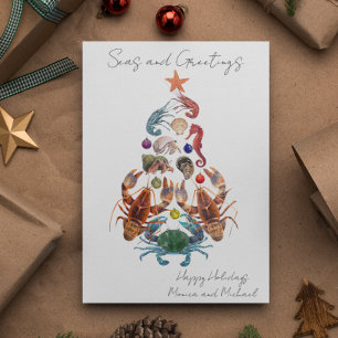 Cartes Pour Fêtes Annuelles Crabe Homard Arbre de Noël Crustacé Mer