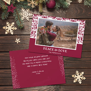 Cartes Pour Fêtes Annuelles Cranberry et White Damask Photo de Noël