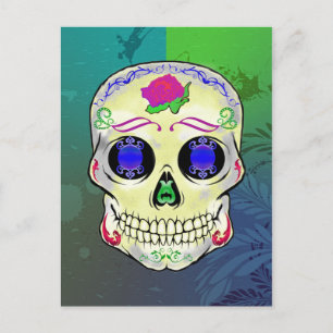 Cartes Pour Fêtes Annuelles Crâne à sucre jaune avec Rose pourpre