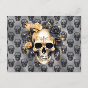 Cartes Pour Fêtes Annuelles Crâne avec Roses noir et or Argent Halloween