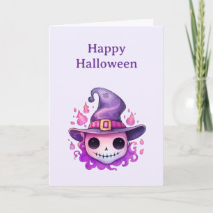 Cartes Pour Fêtes Annuelles Crâne dans un chapeau de sorcière Fantaisie Hallow