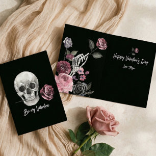 Cartes Pour Fêtes Annuelles Crâne de squelette noir gothique rose Saint-Valent