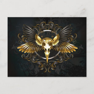 Cartes Pour Fêtes Annuelles Crâne d'oiseaux dorés sur arrière - plan noir
