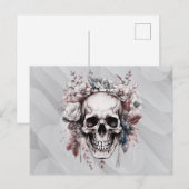 Cartes Pour Fêtes Annuelles Crâne Fleurs blanches Vert Gris Halloween (Devant / Derrière)