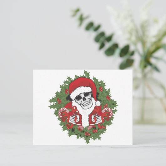 Cartes Pour Fêtes Annuelles Crâne père Noël avec couronne (Debout devant)
