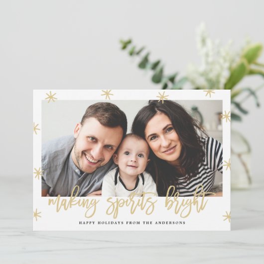 Cartes Pour Fêtes Annuelles Création moderne Spiritueux Bright Gold Script Pho (Debout devant)