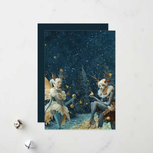 Cartes Pour Fêtes Annuelles Créatures Magiques En Bleu (Devant/Arrière en situation)