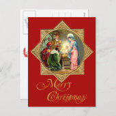 Cartes Pour Fêtes Annuelles Crèche dans une étoile dorée embossée (Devant / Derrière)