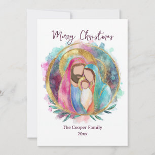 Cartes Pour Fêtes Annuelles Crèche de Noël Aquarelle et or