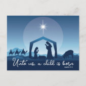 Cartes Pour Fêtes Annuelles Crèche de Noël religieuse Scène Bleue (Devant)