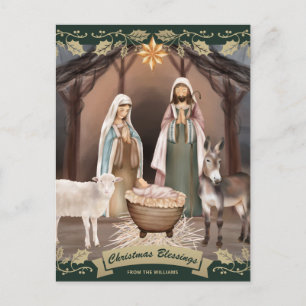 Cartes Pour Fêtes Annuelles Crèche de Noël verte chrétienne