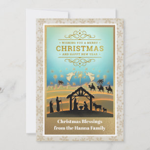 Cartes Pour Fêtes Annuelles Crèche "Joyeux Noël & Bonne Année"