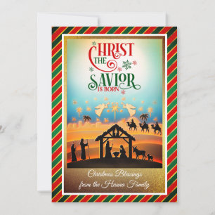 Cartes Pour Fêtes Annuelles Crèche "Joyeux Noël et Bonne Année"