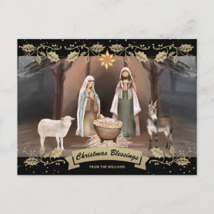 Cartes Pour Fêtes Annuelles Crèche Noir Or Noël Chrétien