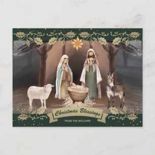 Cartes Pour Fêtes Annuelles Crèche Vert Or Noël Chrétien