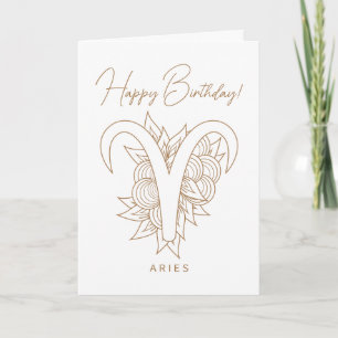 Cartes Pour Fêtes Annuelles Créez votre propre Elegant Gold & White Aries Zodi