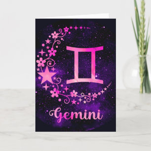 Cartes Pour Fêtes Annuelles Créez votre propre gemini céleste violet Zodiac