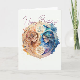 Cartes Pour Fêtes Annuelles Créez votre propre Zodiac Gemini Mystique Or & Ble