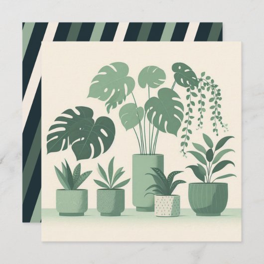 Cartes Pour Fêtes Annuelles Crème de Noël Vert Plantes pots (Devant / Derrière)
