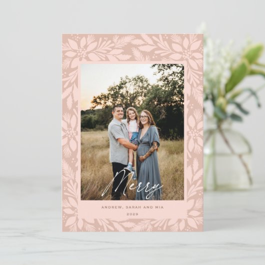 Cartes Pour Fêtes Annuelles Crème Poinsettia Design de Noël (Debout devant)