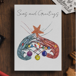 Cartes Pour Fêtes Annuelles Crevette crustacé à l'aquarelle de Noël
