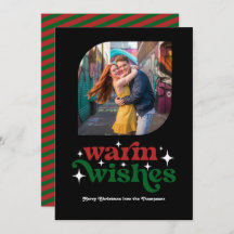 Crimson Red & Forest Green Retro Photo de Noël