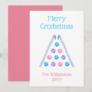 Cartes Pour Fêtes Annuelles Crochet Arbre de Noël Aquarelle Fil rose