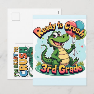 Cartes Pour Fêtes Annuelles croco avec les mots prêt à attaquer l'école t