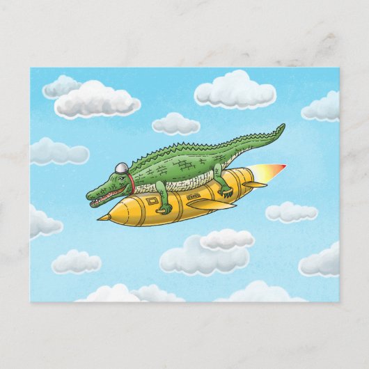 Cartes Pour Fêtes Annuelles Crocodile Fusée (Devant)
