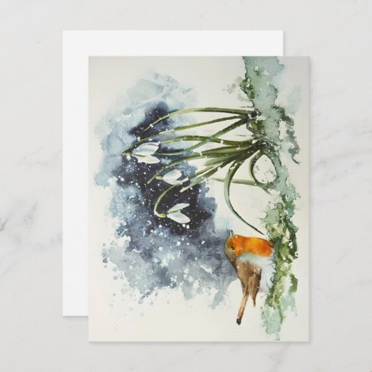 Cartes Pour Fêtes Annuelles Crocus Et Oiseau En Aquarelles De Neige (Devant / Derrière)