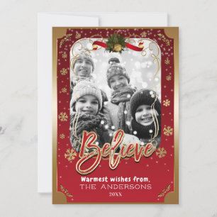 Cartes Pour Fêtes Annuelles Croire aux flocons de neige en rouge et en or