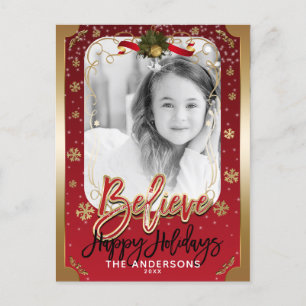 Cartes Pour Fêtes Annuelles Croire en l'hiver rouge et or Flocons de noël Phot
