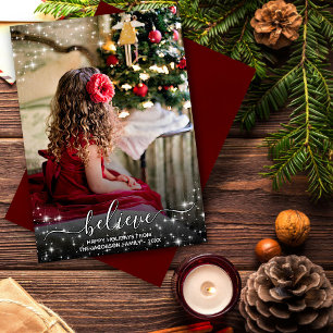 Cartes Pour Fêtes Annuelles Croire - Étoiles étincelantes Photo Noël Rouge