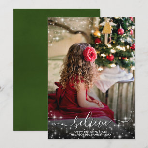 Cartes Pour Fêtes Annuelles Croire - Étoiles étincelantes Photo Vert Noël