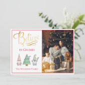 Cartes Pour Fêtes Annuelles Croire Gnomes Gold Script Parties scintillant phot (Debout devant)