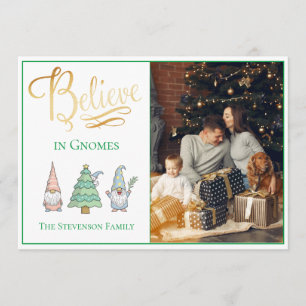 Cartes Pour Fêtes Annuelles Croire Gnomes Gold Script Parties scintillant phot