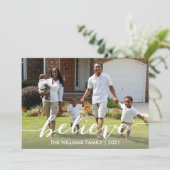 Cartes Pour Fêtes Annuelles Croire Script Famille de Noël Photo (Debout devant)