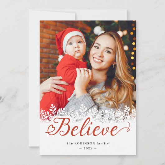 Cartes Pour Fêtes Annuelles Croire Snowflakes Script superposer photo de Noël (Devant)
