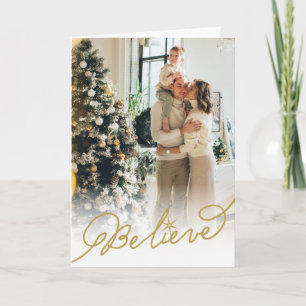 Cartes Pour Fêtes Annuelles Croire Star Gold Calligraphy Photo de Noël
