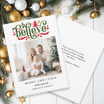 Cartes Pour Fêtes Annuelles Crois-Joyeux Noël ! Photo moderne, simple<br><div class="desc">Carte de vacances photo "Believe-Merry Christmas" spécifique au client. Moderne et simple pour les amoureux du papier et du numérique en version imprimée et téléchargeable.</div>