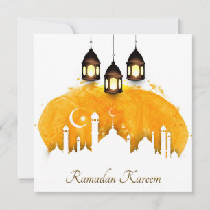 Cartes Pour Fêtes Annuelles Croissant d'aquarelle Ramadan, étoile et lanterne