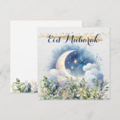 Cartes Pour Fêtes Annuelles Croissant de lune à l'aquarelle Eid Mubarak avec a (Devant / Derrière)